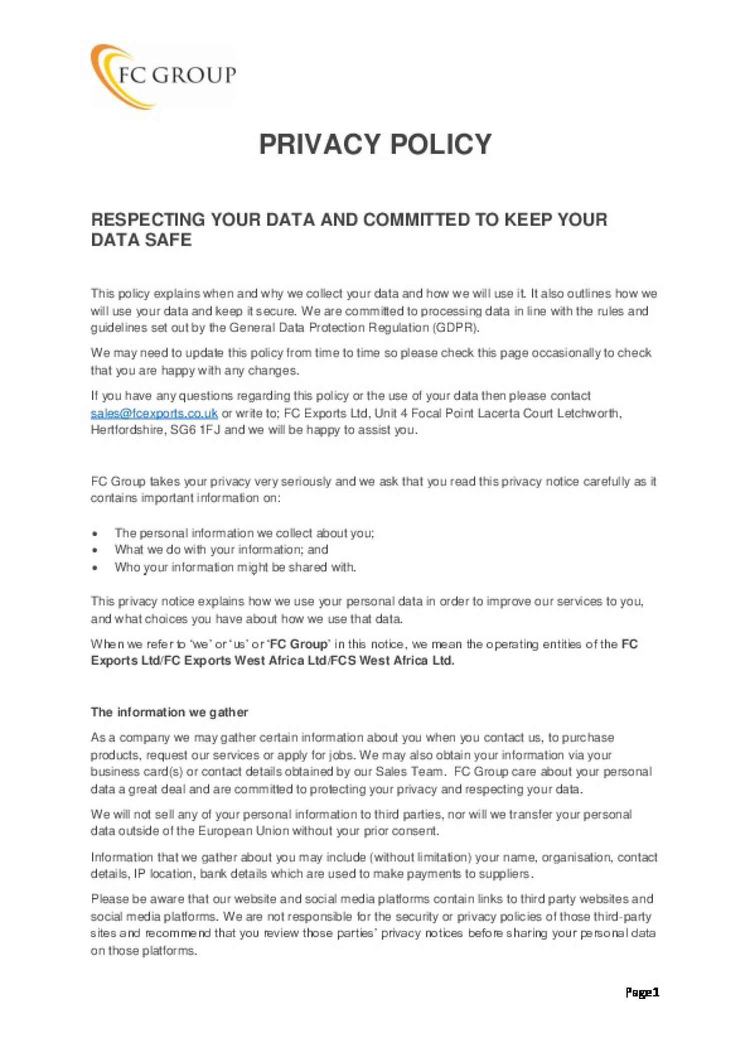 FC Group - Privacy Policy